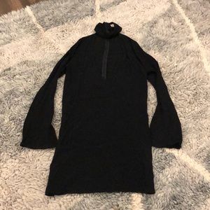 Simple Black Bellsleeve Dress with Choker Detail